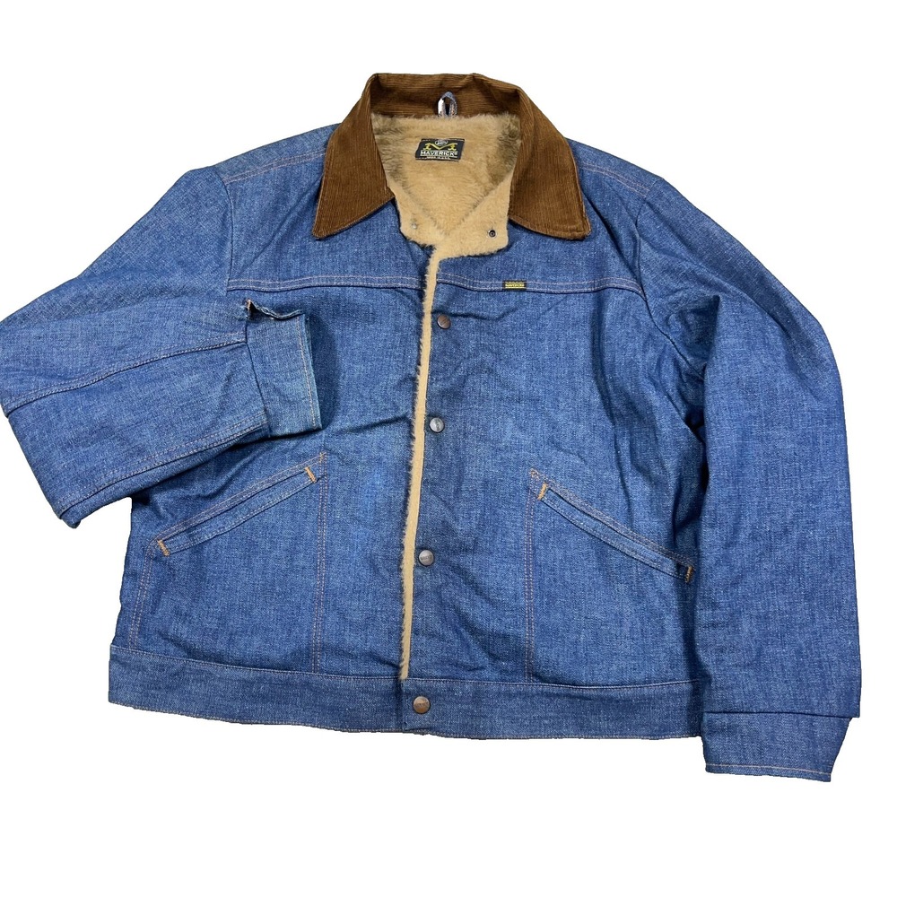Vintage Maverick Denim Jacket Men Size 44 Sherpa‎ Lined 70s Blue Bell USA Made